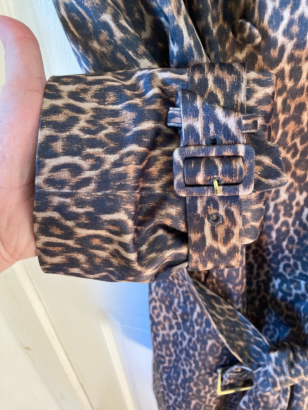 Talbots Leopard-Print Belted Trench Coat - Brown & Black - Picture 4 of 10